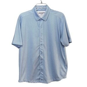 Johnston & Murphy Mens Med Blue White Geometric Short Sleeve Button Down Shirt